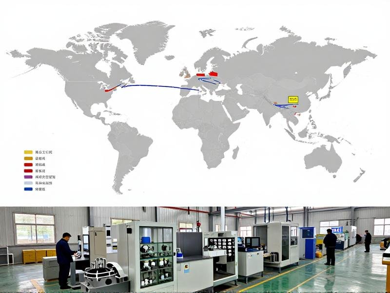 Global logistics network map showing fuel pump shipment routes