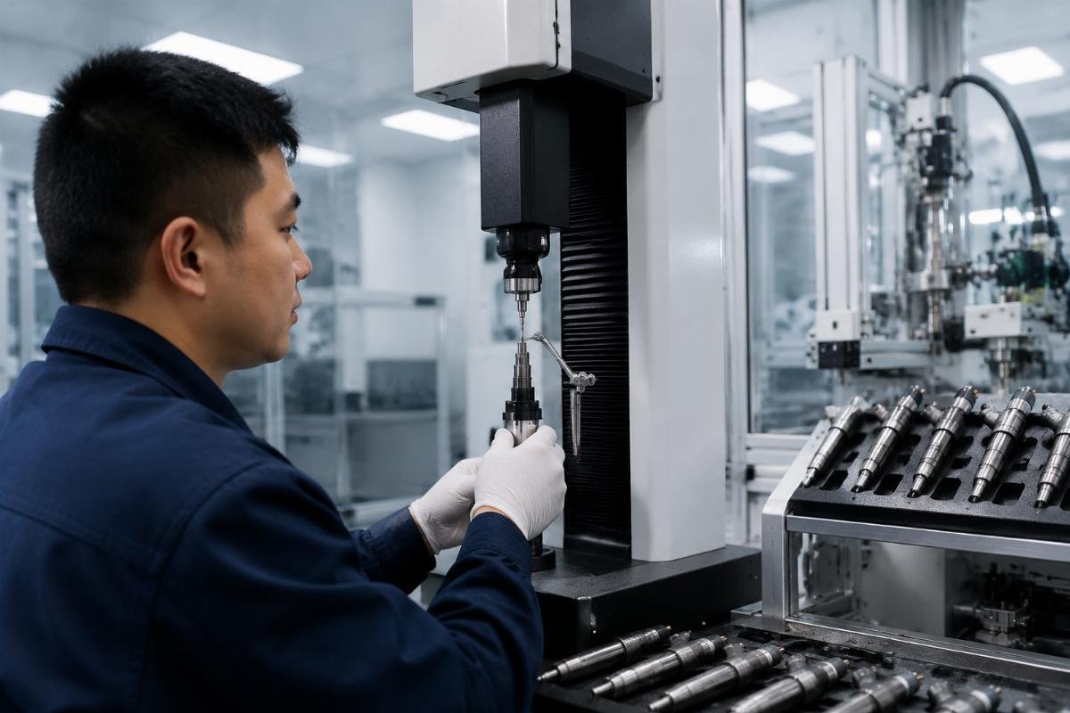 Common rail injector precision testing with ISO 9001 certification Micron-level tolerance impact on diesel engine performance