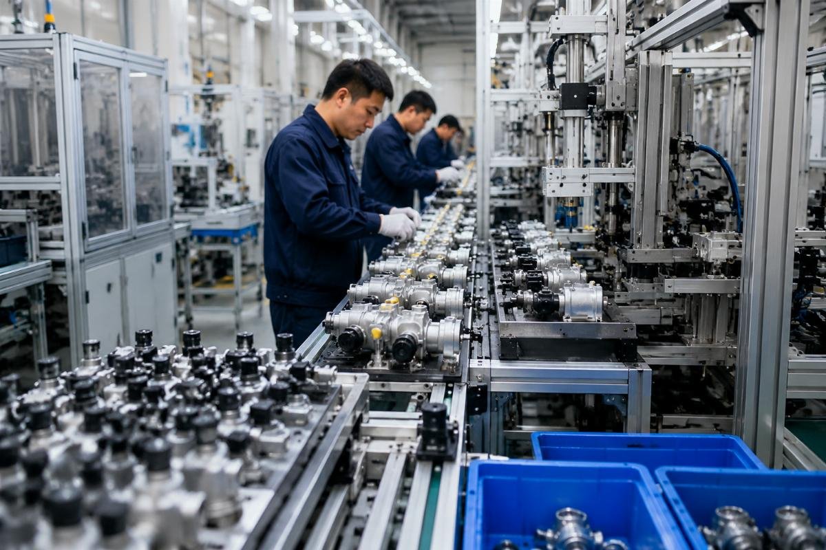 Agricultural tractor fuel system assembly line with suction pumps