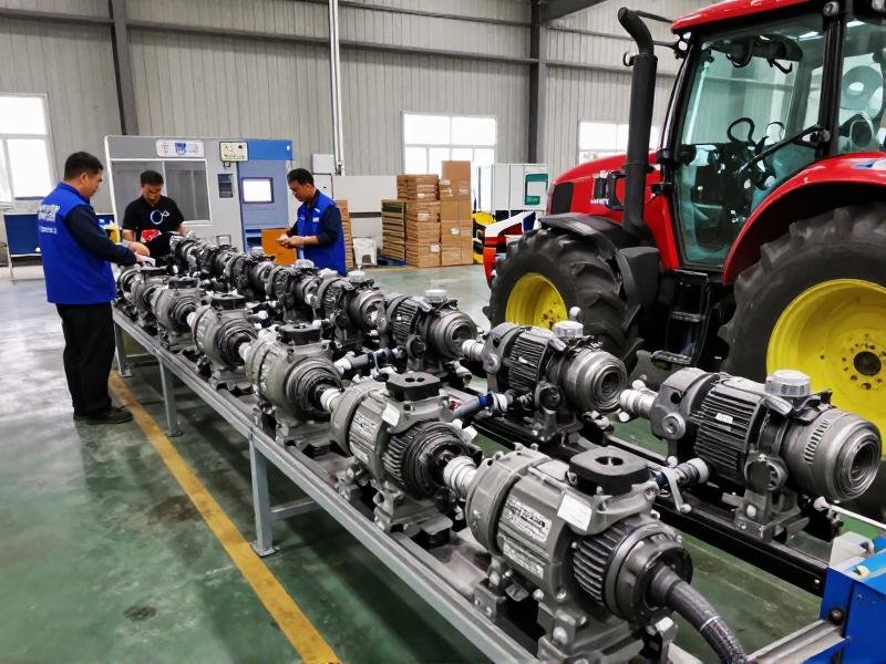 Agricultural tractor fuel system assembly line with suction pumps
