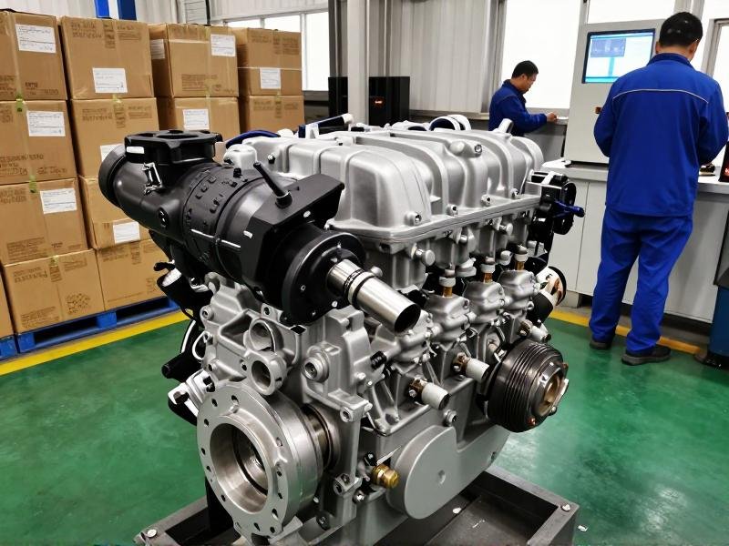 Marine engine fuel system installation showing suction pump integration
