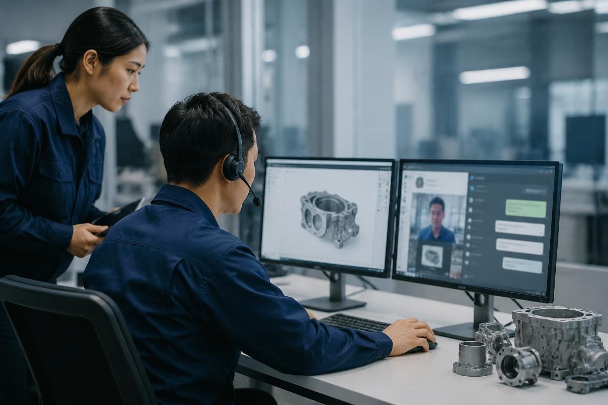 24/7 technical support for long-term parts buyers Technical support team responding to a global buyer parts request via messaging platform