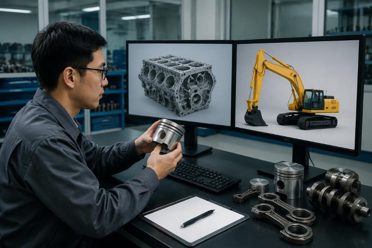 Accurate Hino part compatibility verification Technical specialist cross-referencing Hino part numbers against excavator model databases