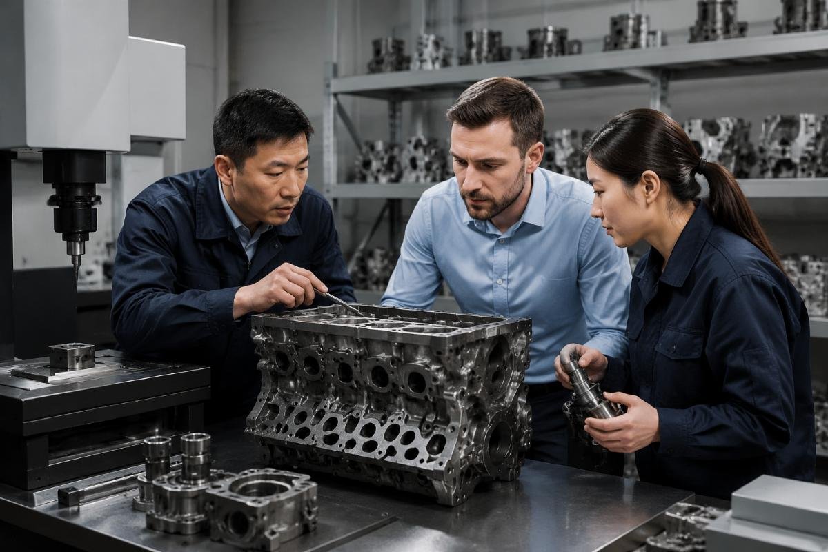 Aftermarket parts risk mitigation process Supplier team verifying Hyundai R210 engine part compatibility for a global buyer