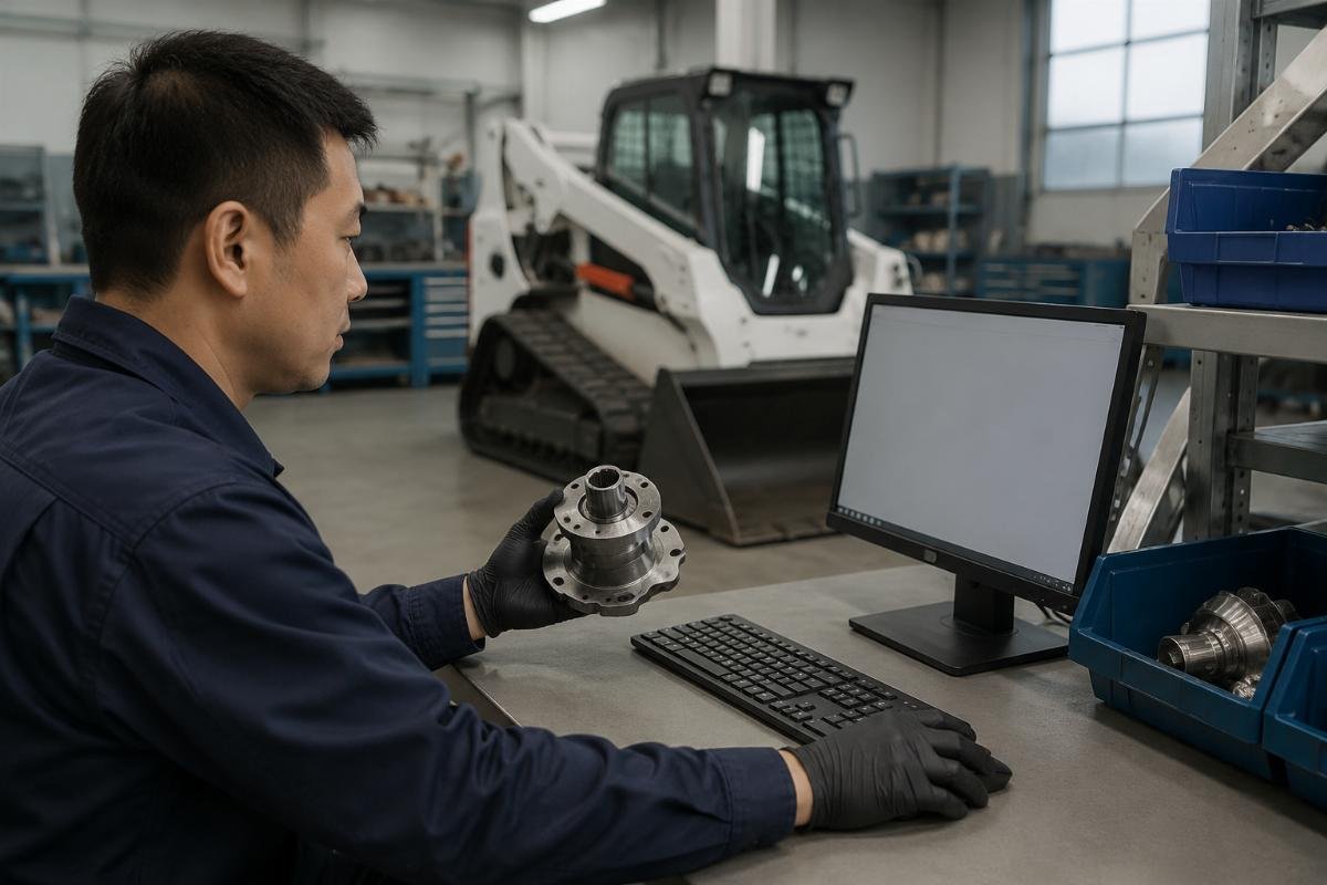 Bobcat part compatibility verification by SKU and serial number A technician cross-referencing a Bobcat skid steer part number against a compatibility database