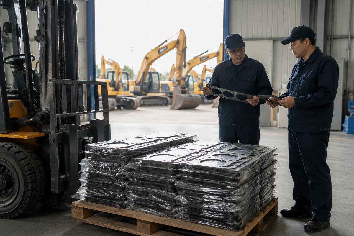 Bulk Hino part order fulfillment with full warranty coverage Fleet maintenance team receiving bulk Hino engine gasket shipments for construction equipment fleets