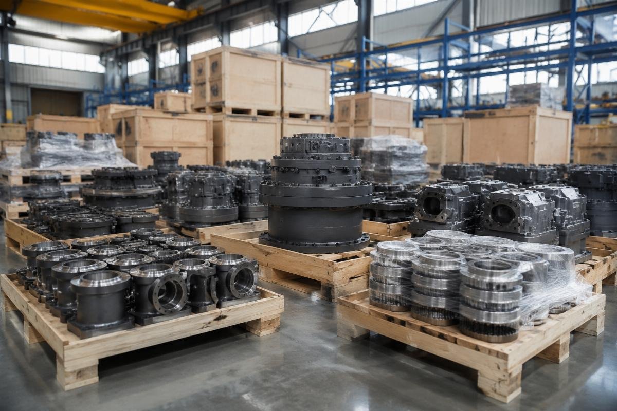 Bulk Liebherr parts distribution logistics Bulk Liebherr part batches ready for shipment to Southeast Asian distributors