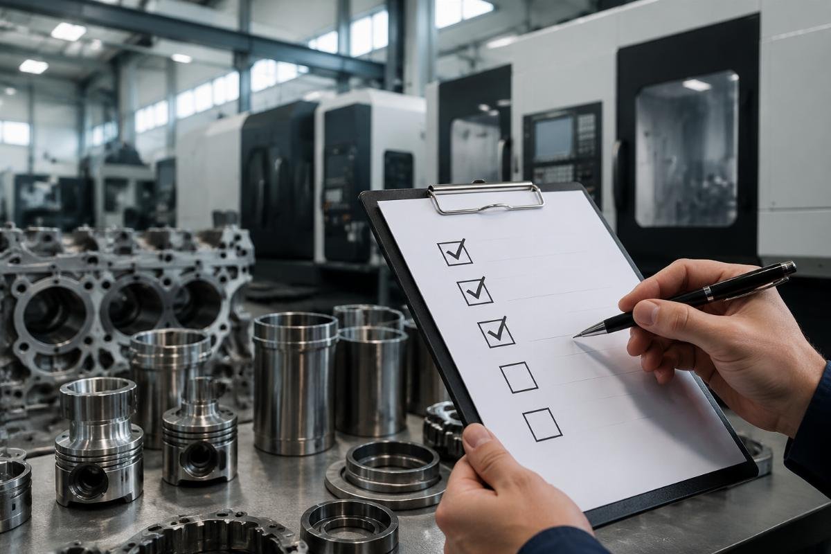 Chinese heavy equipment parts supplier verification Supplier qualification checklist with checkboxes for ISO certification, client records, and brand coverage