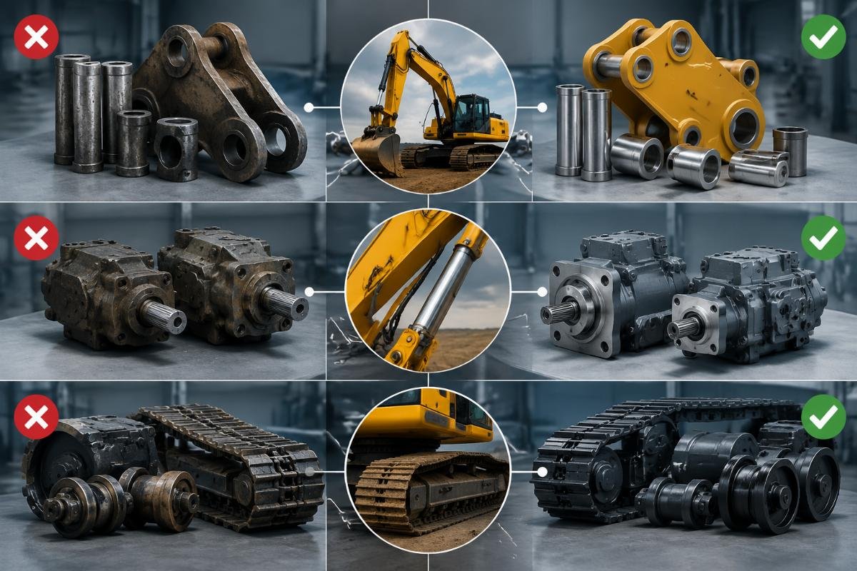 common excavator parts sourcing mistakes to avoid 2025 Infographic showing the three most common costly excavator parts sourcing myths and their corresponding 2025 industry facts