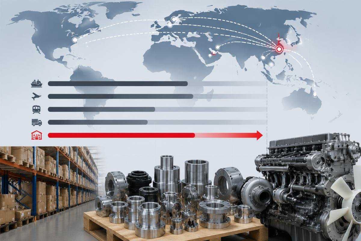 Deutz part lead time reduction from pre-stocked warehouse supply Cross-border delivery timeline comparison chart for parts from different sourcing locations