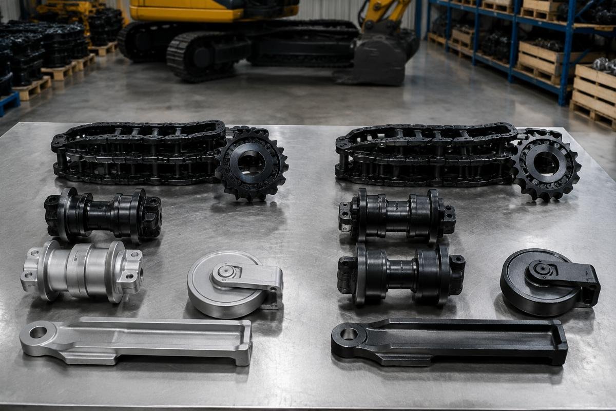 excavator undercarriage part price comparison 2025 Side by side comparison of OEM and aftermarket excavator undercarriage components next to a 2025 price reference sheet