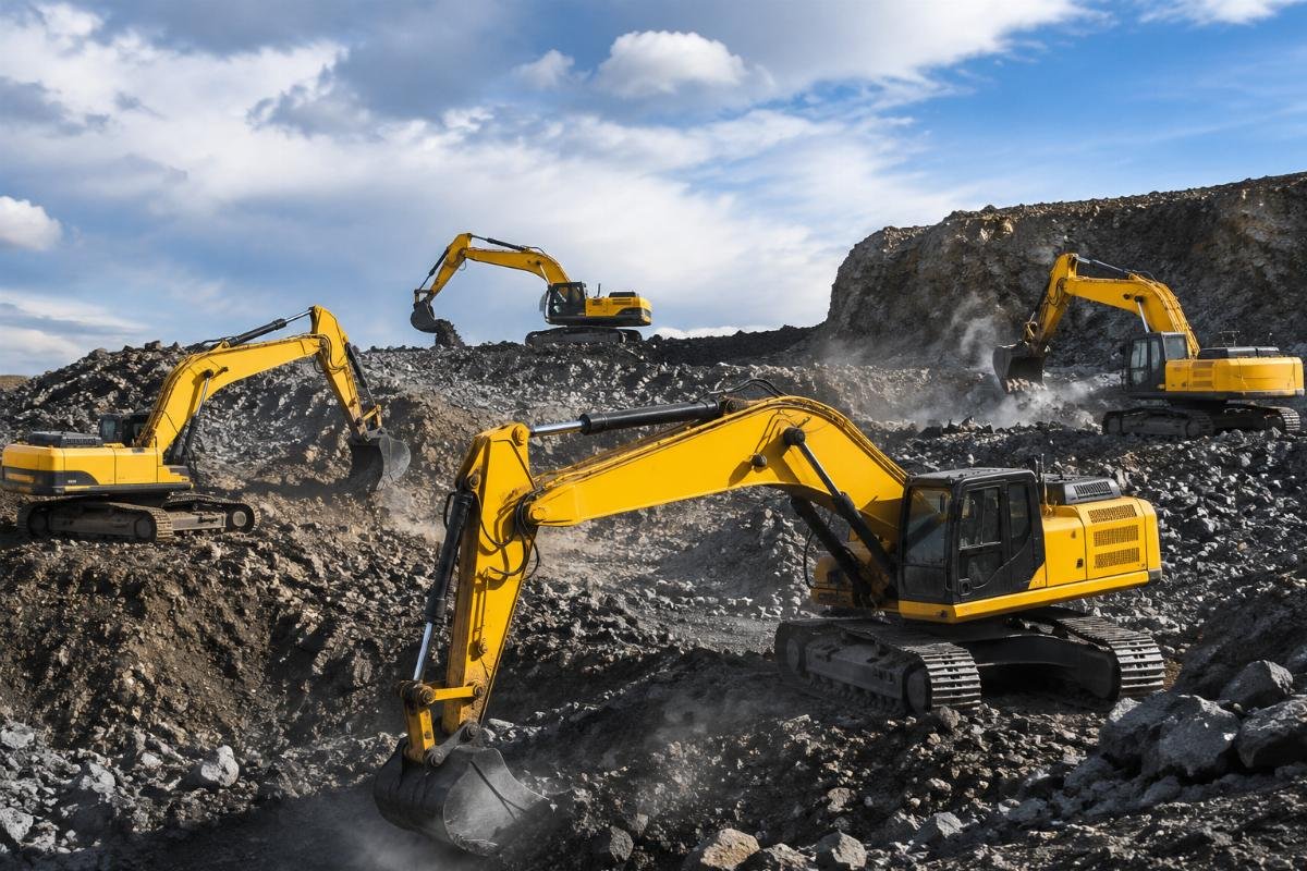 JCB JS330 fleet parts supply for construction projects Fleet of JCB JS330 excavators operating on a mining construction site