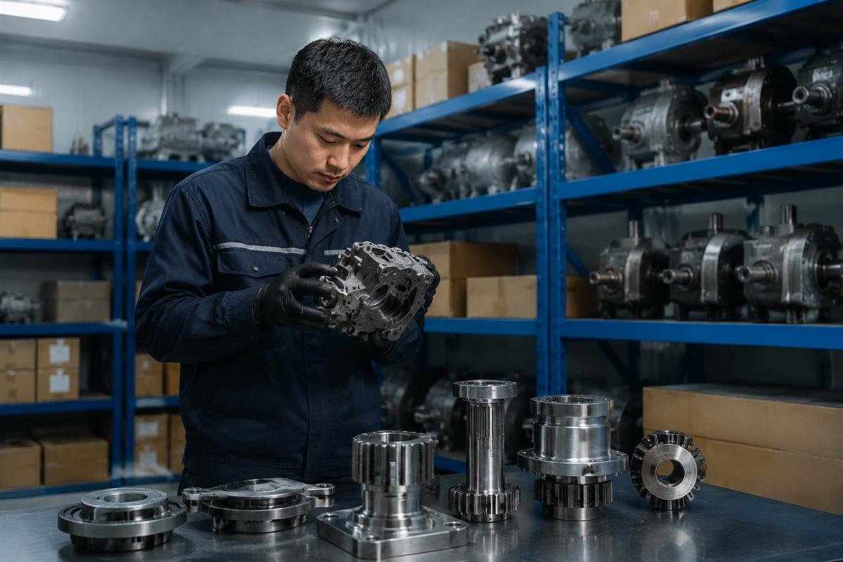 Volvo EC240 part compatibility verification process Technician matching Volvo EC240 part numbers to inventory in a climate-controlled warehouse